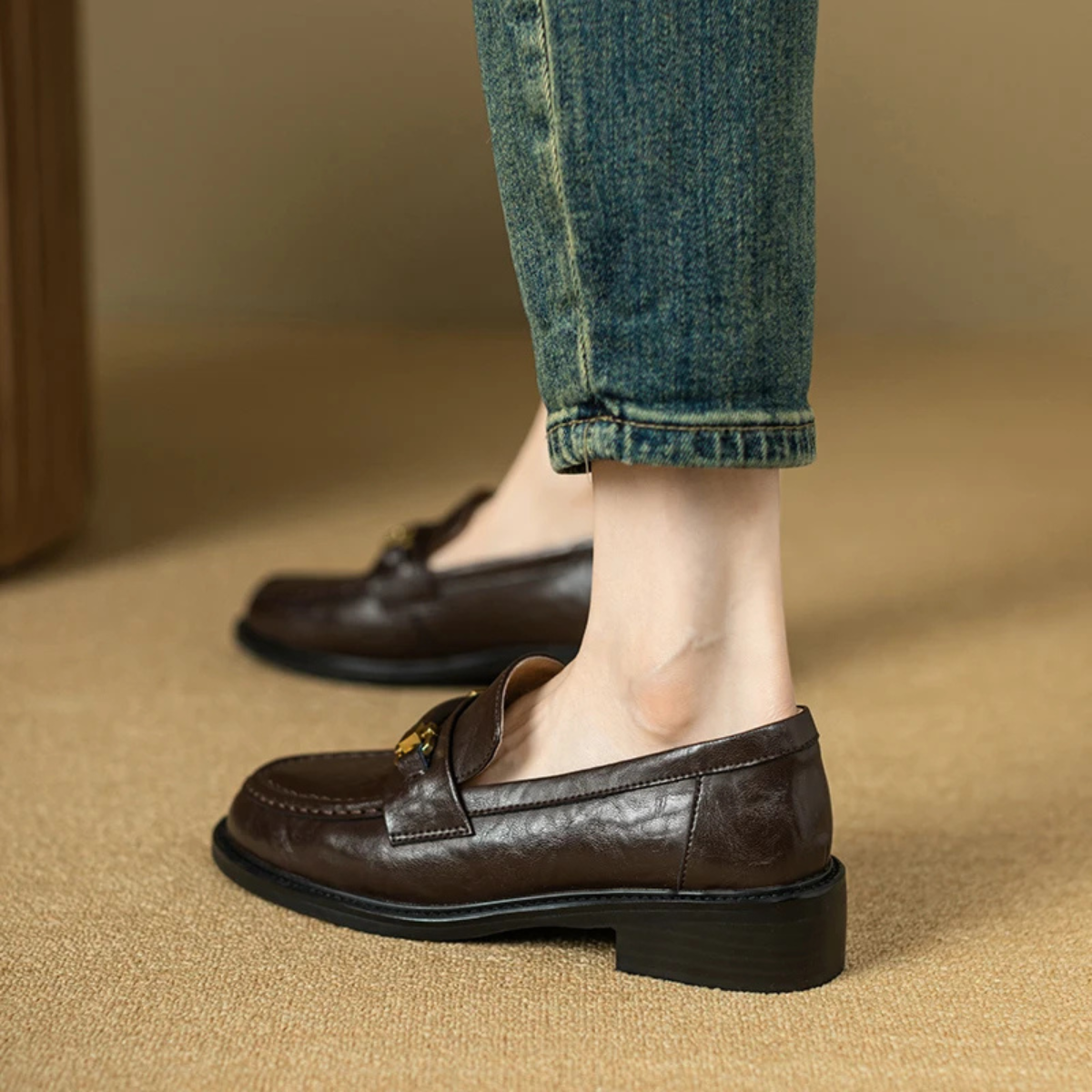 Luxury Mens Leather Slip On Dress Loafers with Metal Buckle