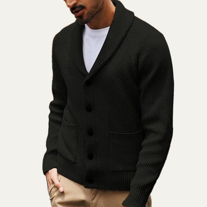 Men's Thick Cable Knit Cardigan with Pocket Detail
