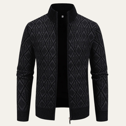 Stylish Men's Zip Up Knit Patterned Jacket