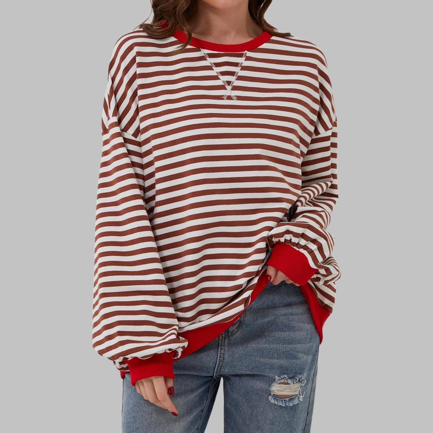 Relaxed Fit Striped Crew Neck Sweatshirt