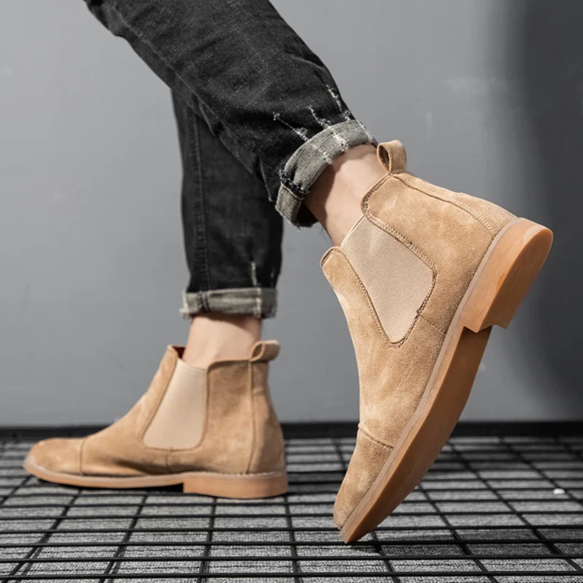 Luxury Suede Mens Chelsea Ankle Boots with Elastic Sides