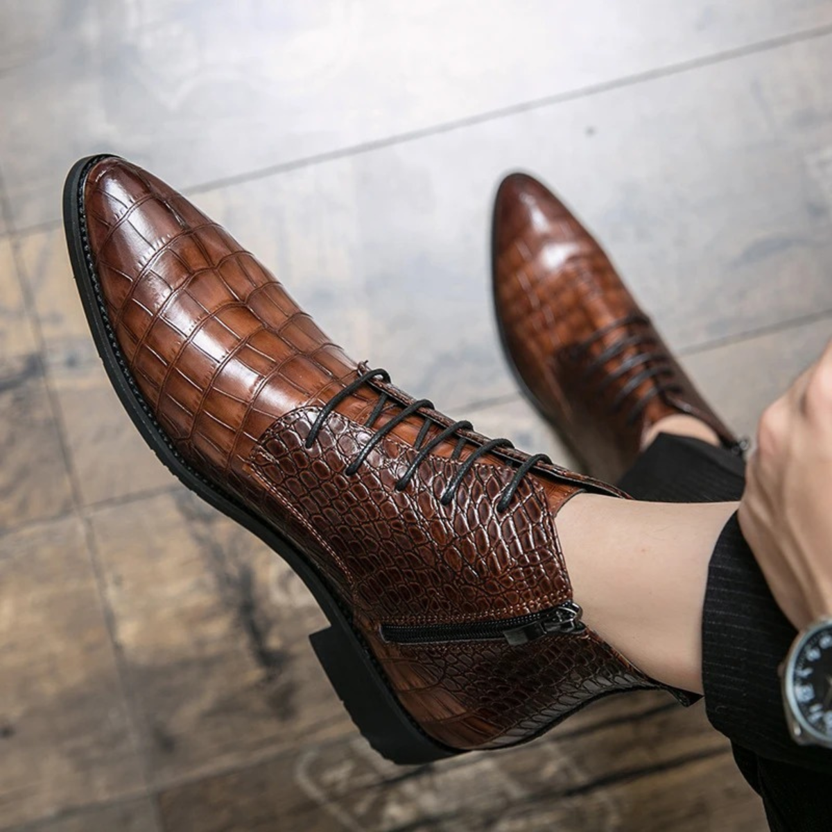 Men's Brown Leather Animal Print Ankle Boots