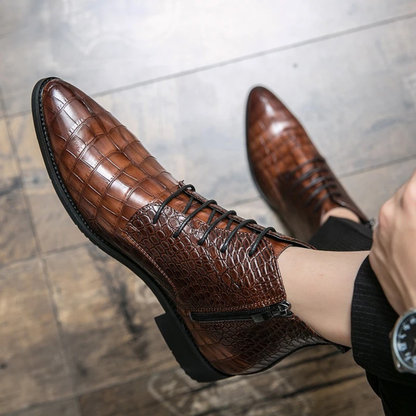 Men's Brown Leather Animal Print Ankle Boots
