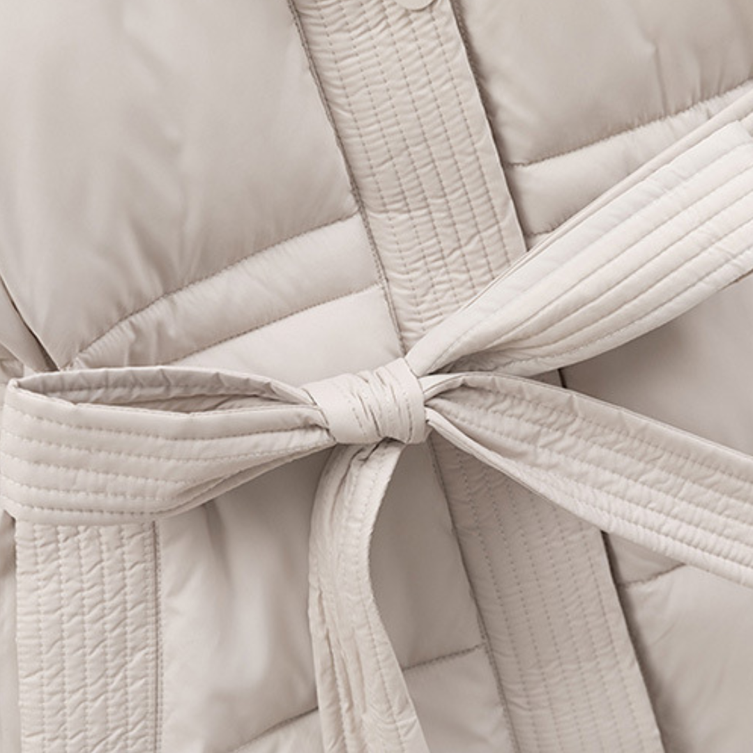 Ladies Warm Parka Coat with Hood and Waist Strap