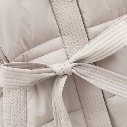 Ladies Warm Parka Coat with Hood and Waist Strap