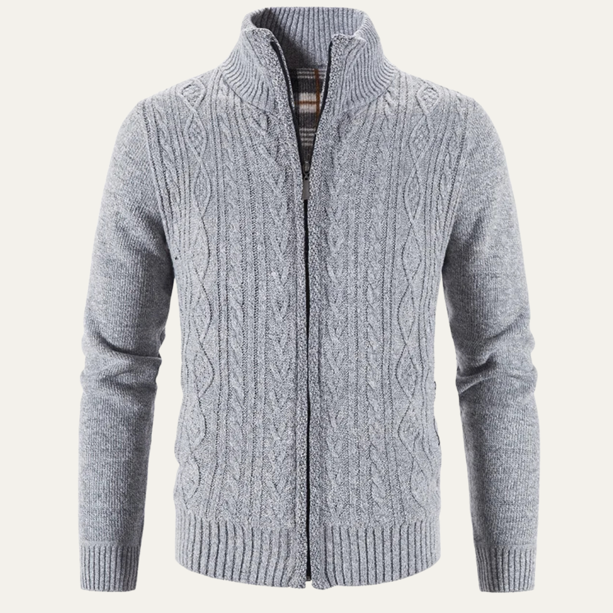 Men's Textured Cable Knit Zip Up Sweater
