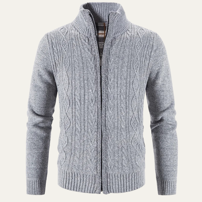Men's Textured Cable Knit Zip Up Sweater