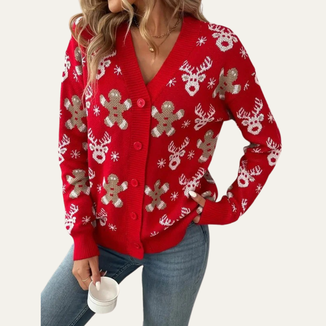 Holiday Red Cable Knit Button Sweater