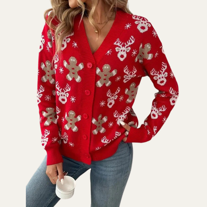 Holiday Red Cable Knit Button Sweater