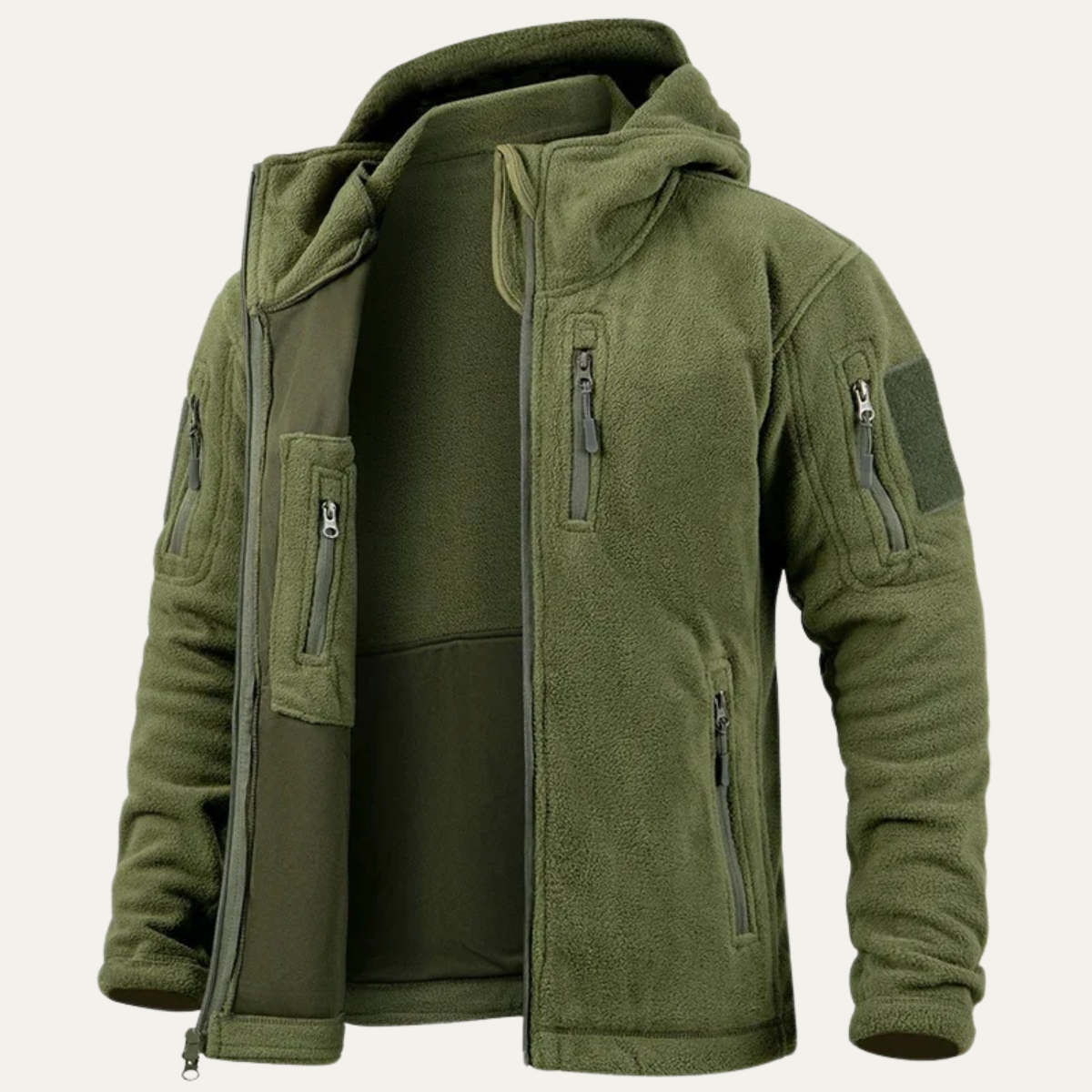 Warm Fleece Hooded Jacket for Men with Multiple Pockets