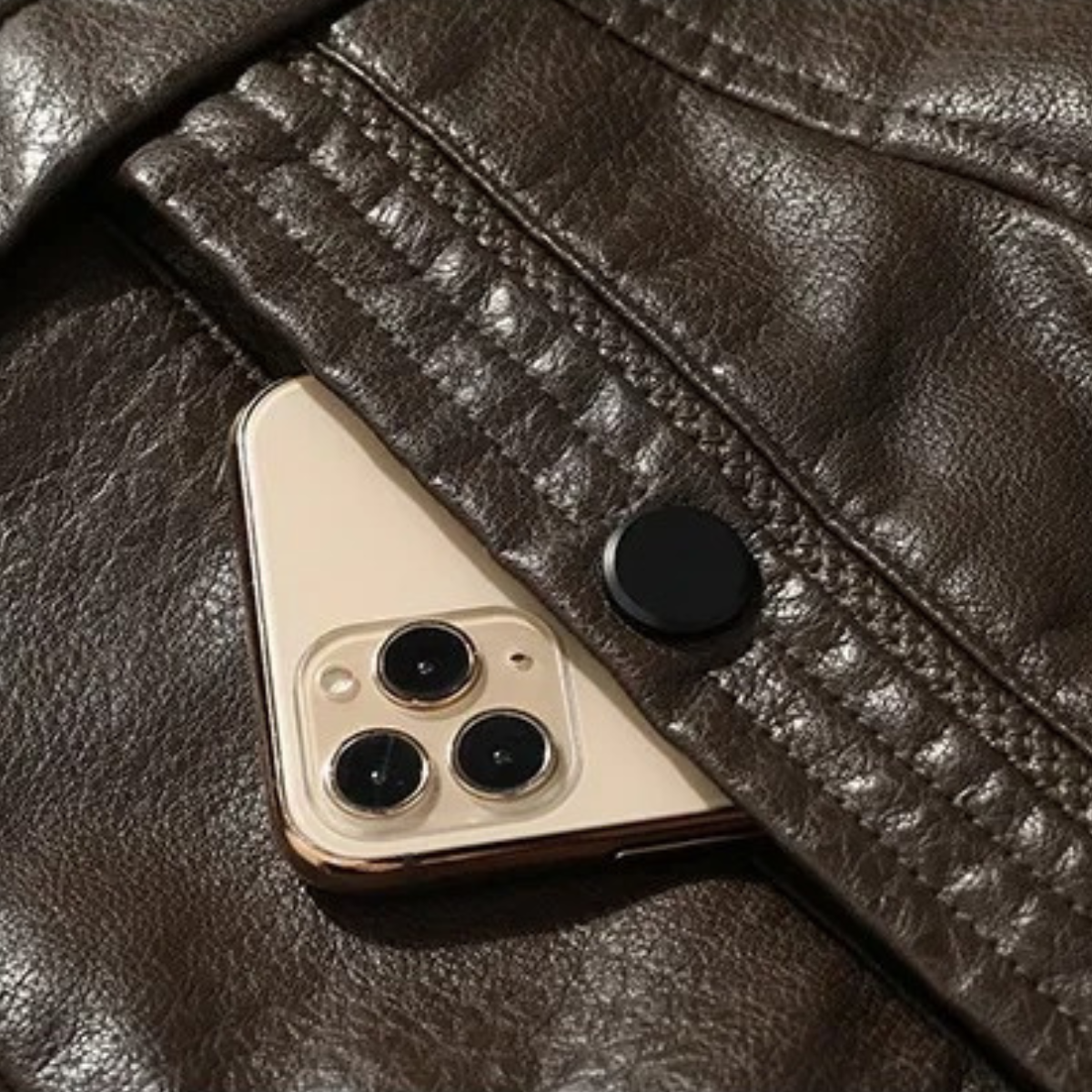 Men's Synthetic Leather Coat with Fleece Lining