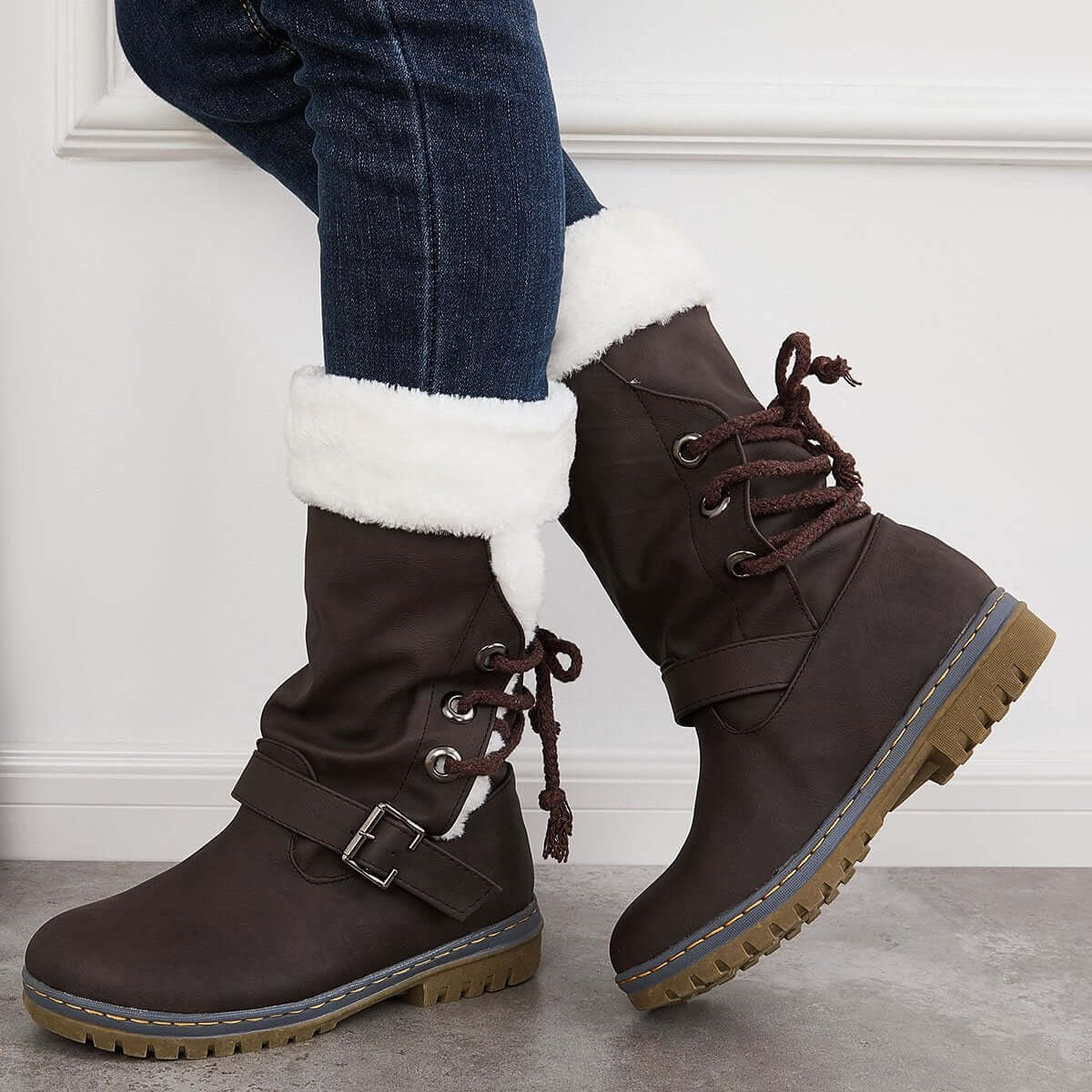Mid Calf Winter Pull on Booties Mid Knee High Snow Boots