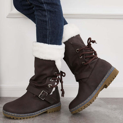 Mid Calf Winter Pull on Booties Mid Knee High Snow Boots