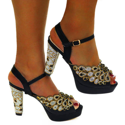 Fish Mouth High Heels Shiny Rhinestone Fashion Sandals