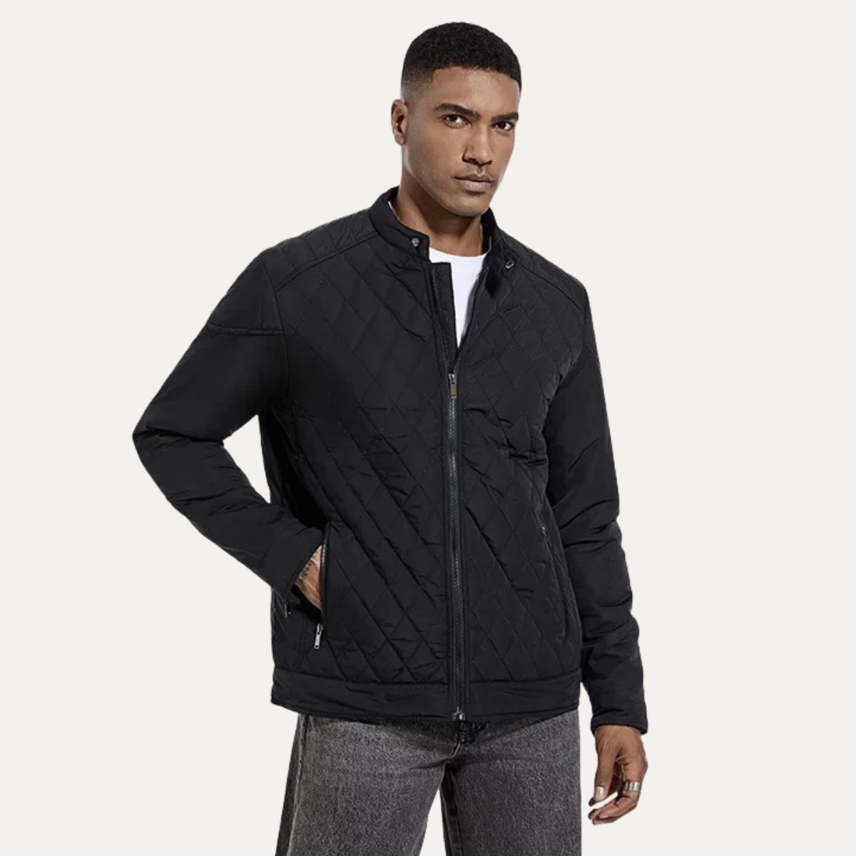 Slim Fit Men's Quilted Zip Jacket with High Collar