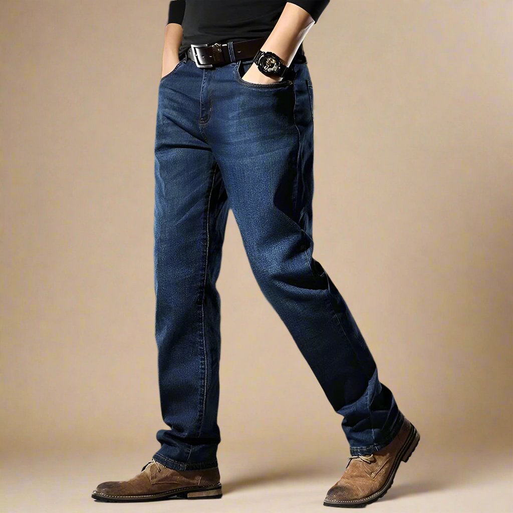 Men's Relaxed Fit Stretchy Dark Jeans - OutfitLondon