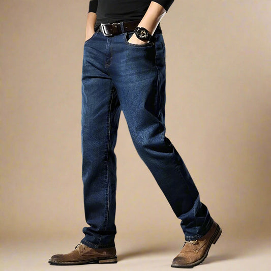 Men's Relaxed Fit Stretchy Dark Jeans - OutfitLondon