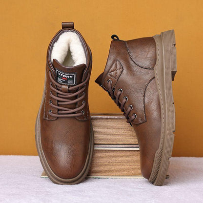Men's Fleece Lace-Up Leather Waterproof British Boots