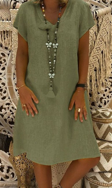 Simple V Neck Cotton Shift Dress