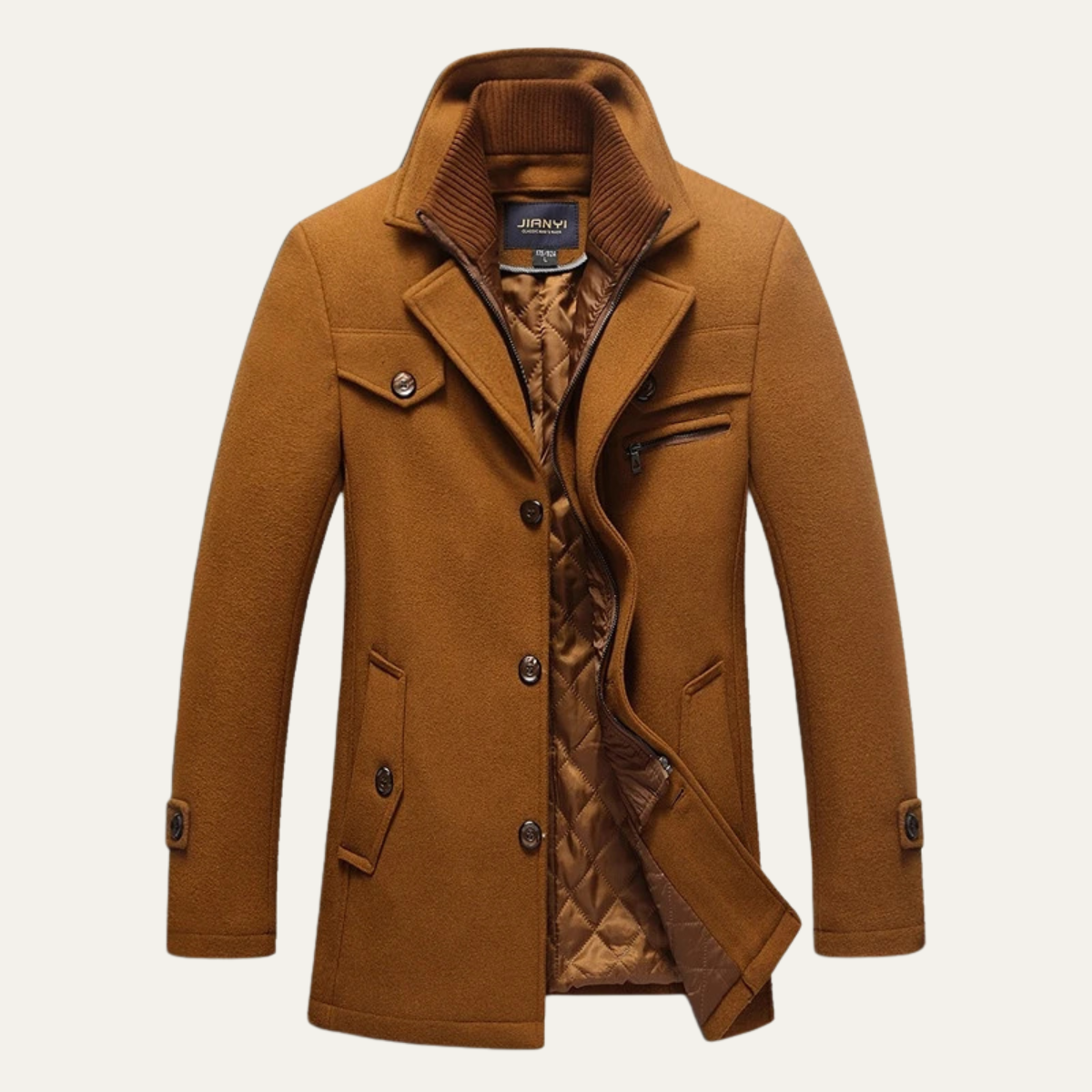 Warm Men's Quilted Trench Coat with Wool Blend - OutfitLondon