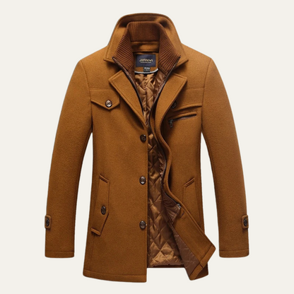 Warm Men's Quilted Trench Coat with Wool Blend - OutfitLondon