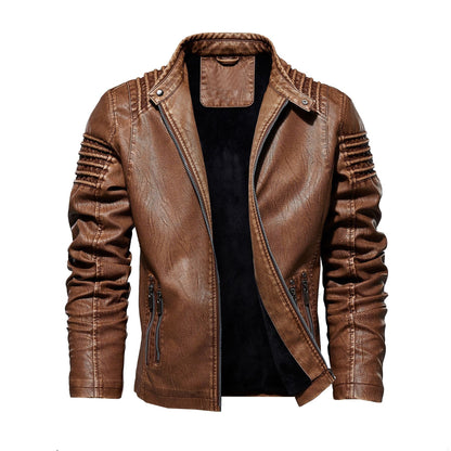 Faux Leather Biker Jacket with Padded Shoulders
