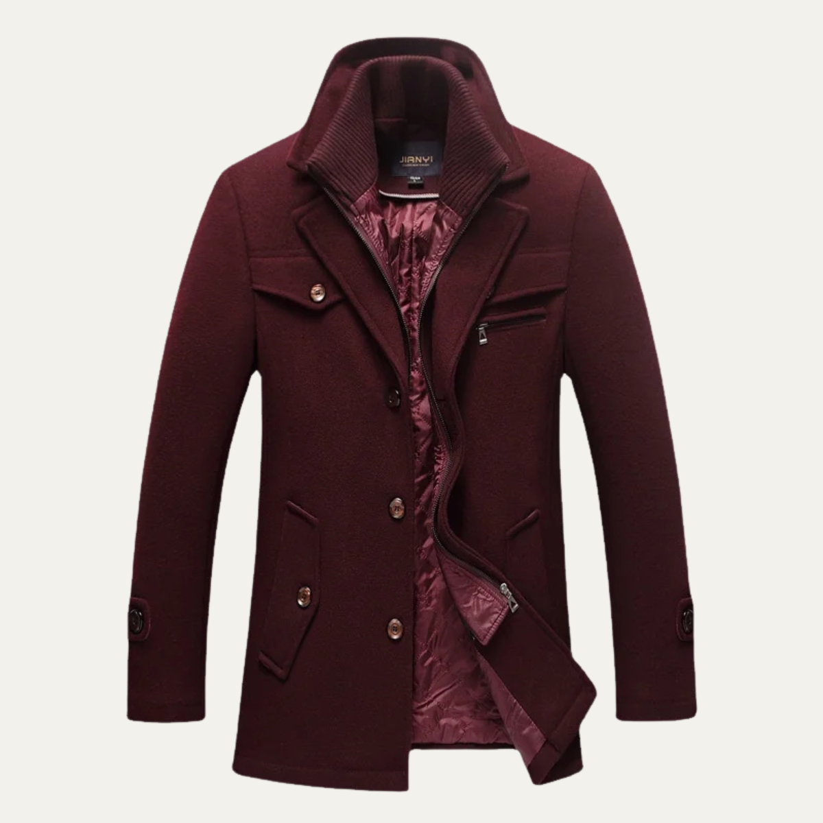 Warm Men's Quilted Trench Coat with Wool Blend
