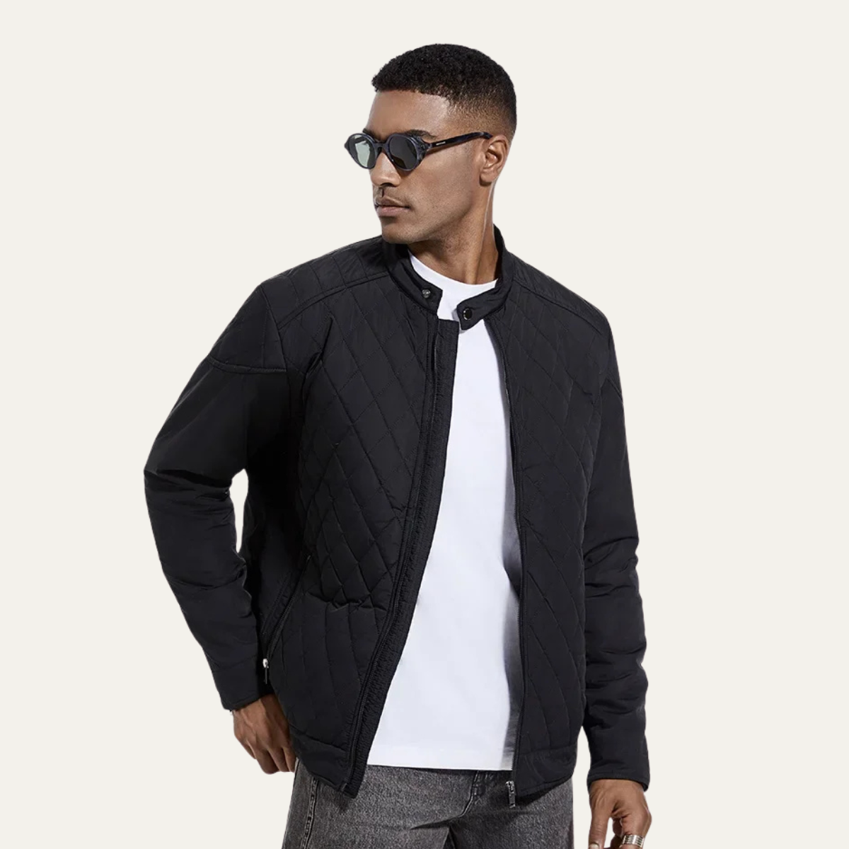 Slim Fit Men's Quilted Zip Jacket with High Collar