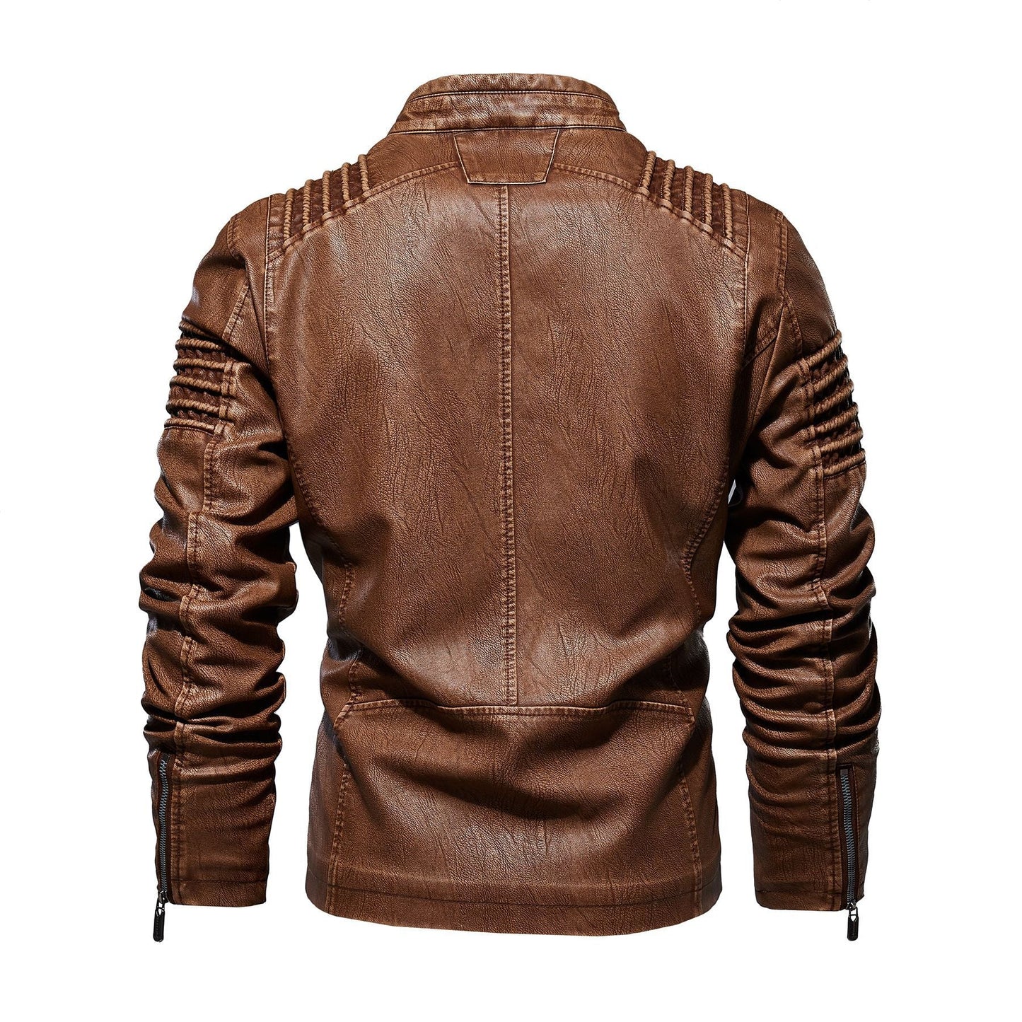 Faux Leather Biker Jacket with Padded Shoulders