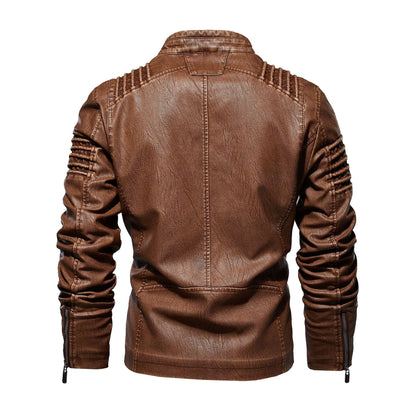 Faux Leather Biker Jacket with Padded Shoulders