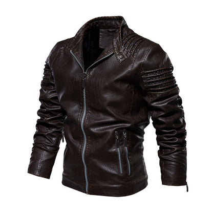 Faux Leather Biker Jacket with Padded Shoulders