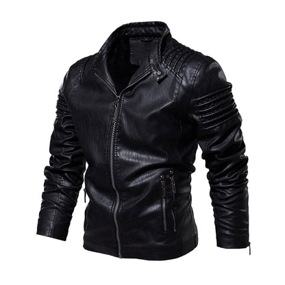 Faux Leather Biker Jacket with Padded Shoulders