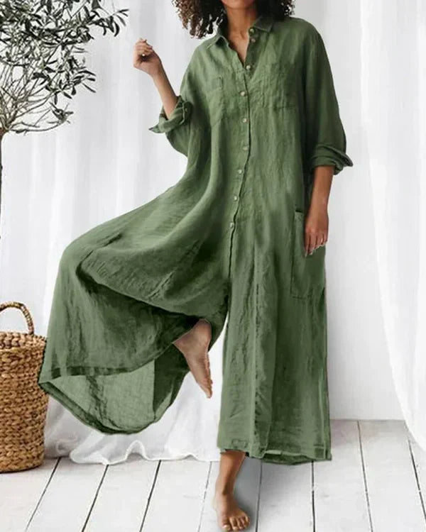 Comfortable V-Neck Linen Romper for Ladies - OutfitLondon