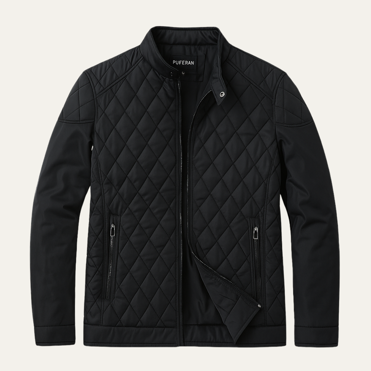 Slim Fit Men's Quilted Zip Jacket with High Collar - OutfitLondon