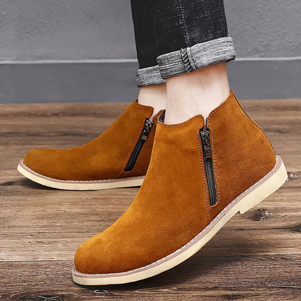 Classic Men's Suede Zipper Chelsea Boots