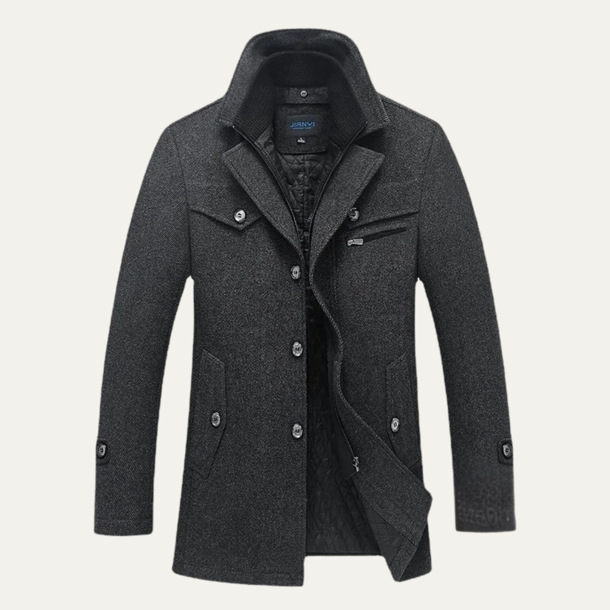 Warm Men's Quilted Trench Coat with Wool Blend