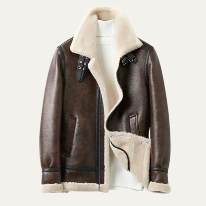 Warm Faux Leather Aviator Bomber Jacket - OutfitLondon