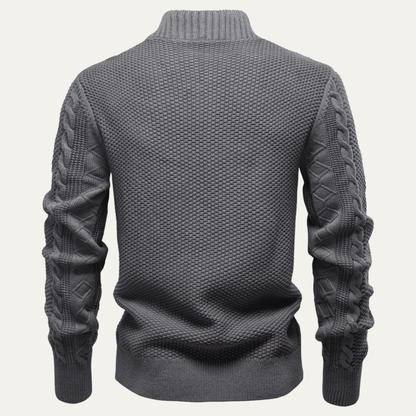 Stylish Men's Fitted Cable Knit Zip Sweater