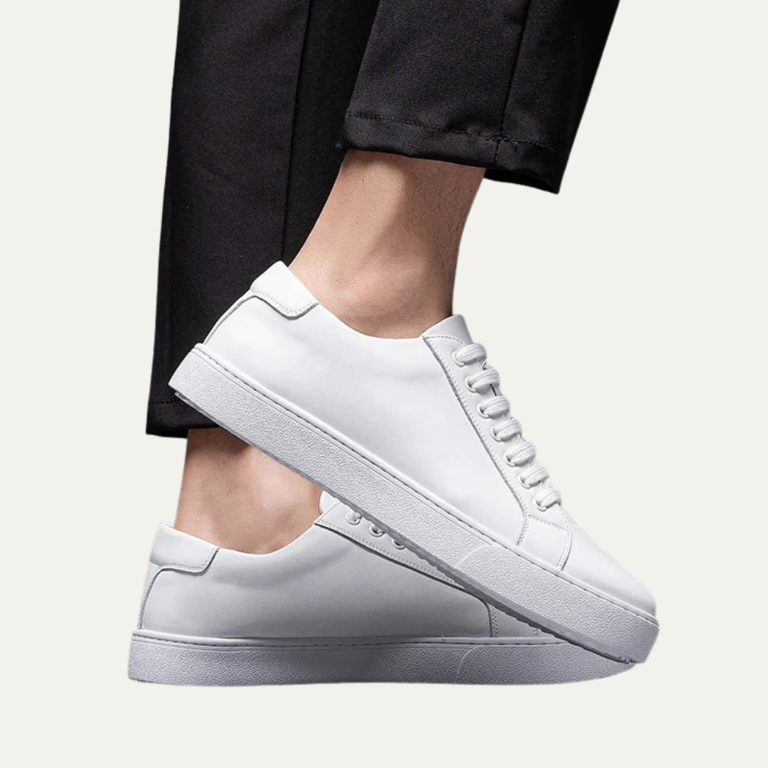Classic Men's Low Top Leather Sneakers with Thick Sole
