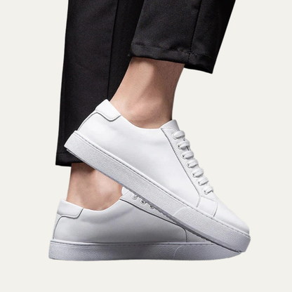 Classic Men's Low Top Leather Sneakers with Thick Sole