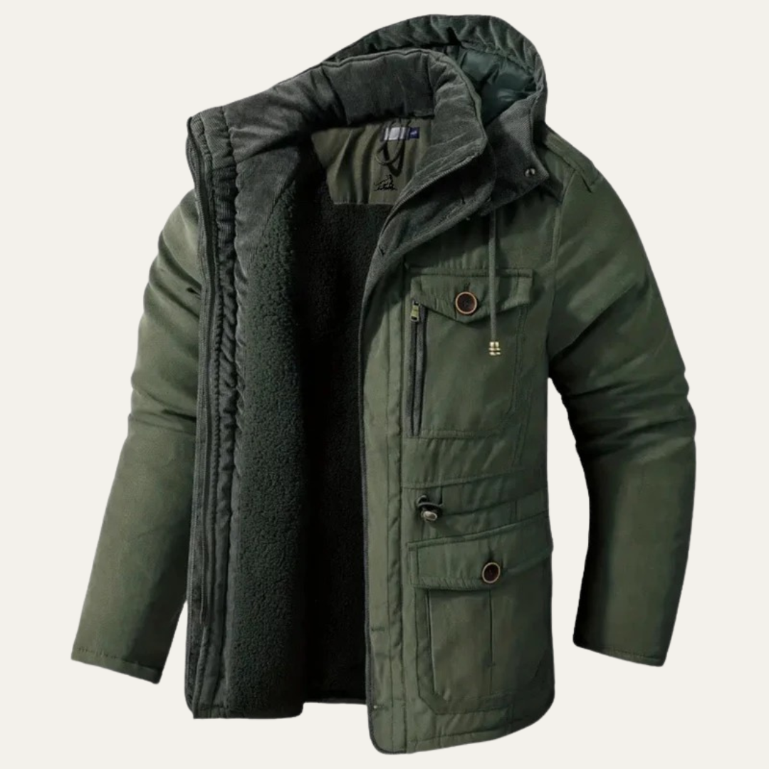 Rugged Corduroy Work Jacket with Faux Fur Collar