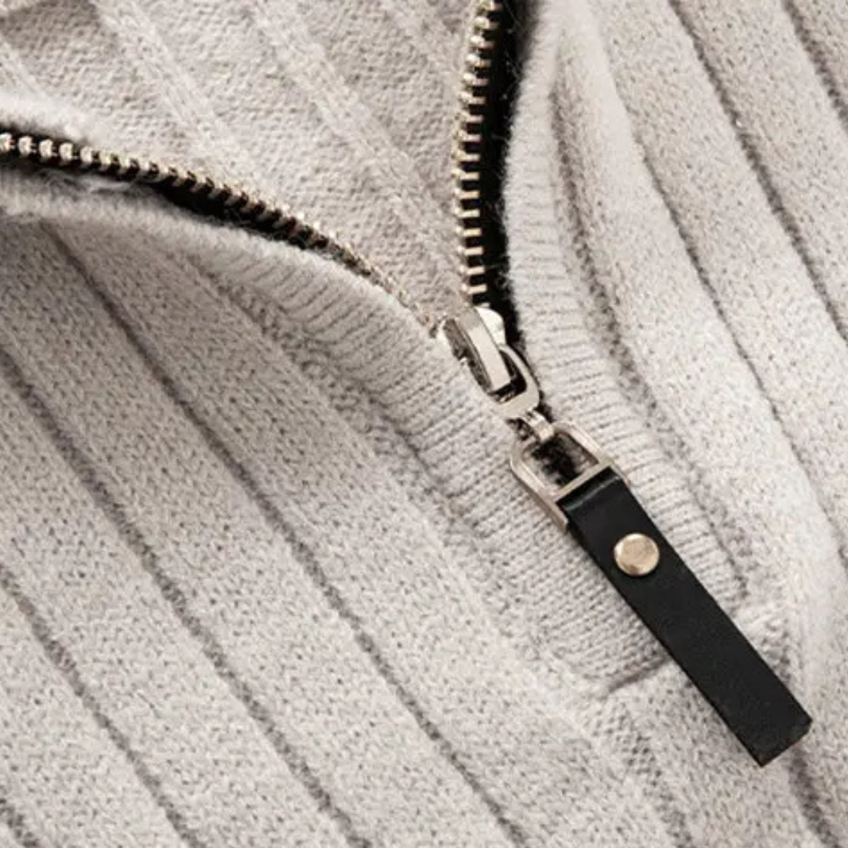 Warm Crew Neck Ribbed Knit Half Zip Sweater