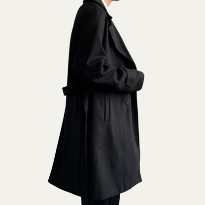 Classic Mens Wool Overcoat with Waist Belt