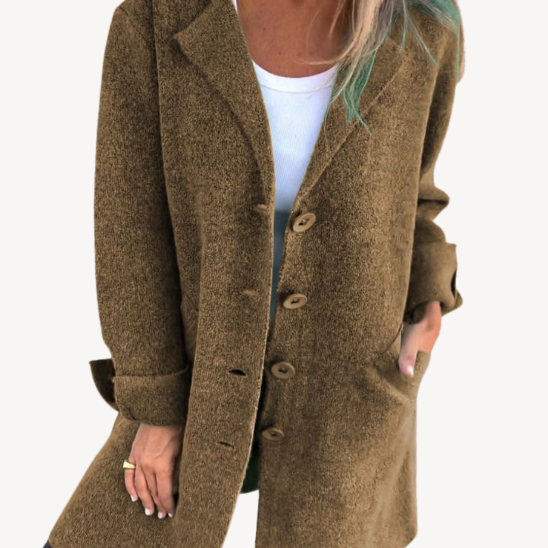 Ladies Warm Winter Overcoat with Buttons - OutfitLondon