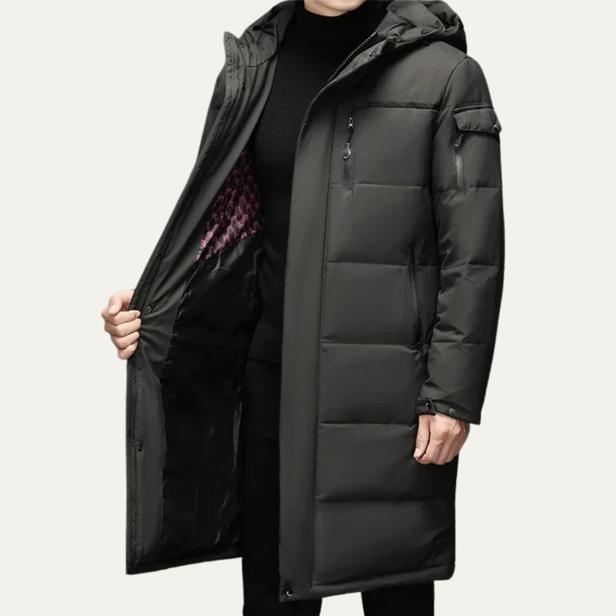 Warm Men's Black Parka Puffer Jacket with Hood