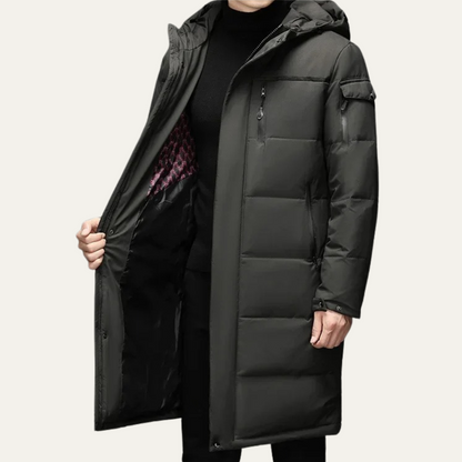 Warm Men's Black Parka Puffer Jacket with Hood