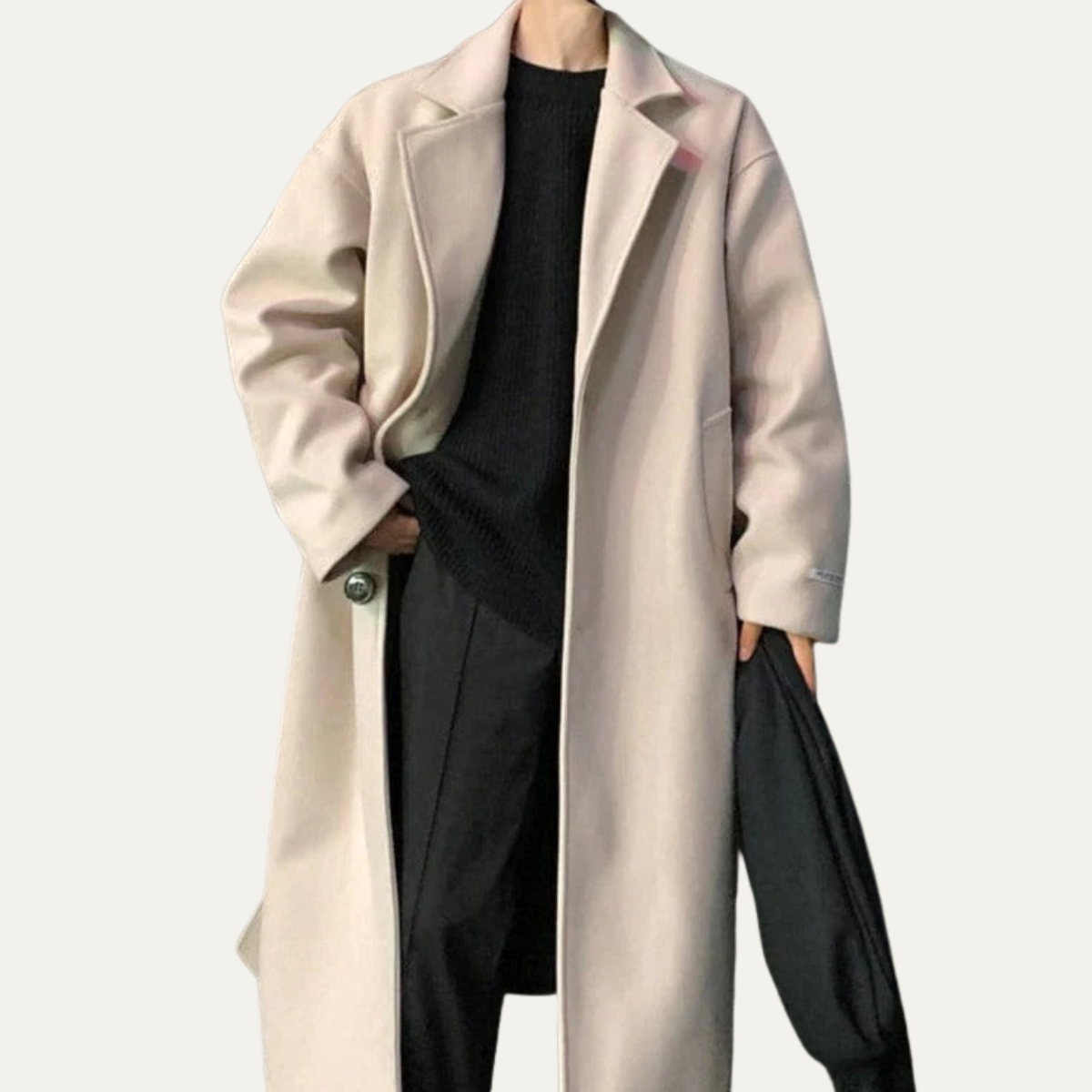Classic Tan Wool Overcoat for Men with Belt