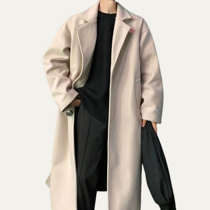 Classic Tan Wool Overcoat for Men with Belt