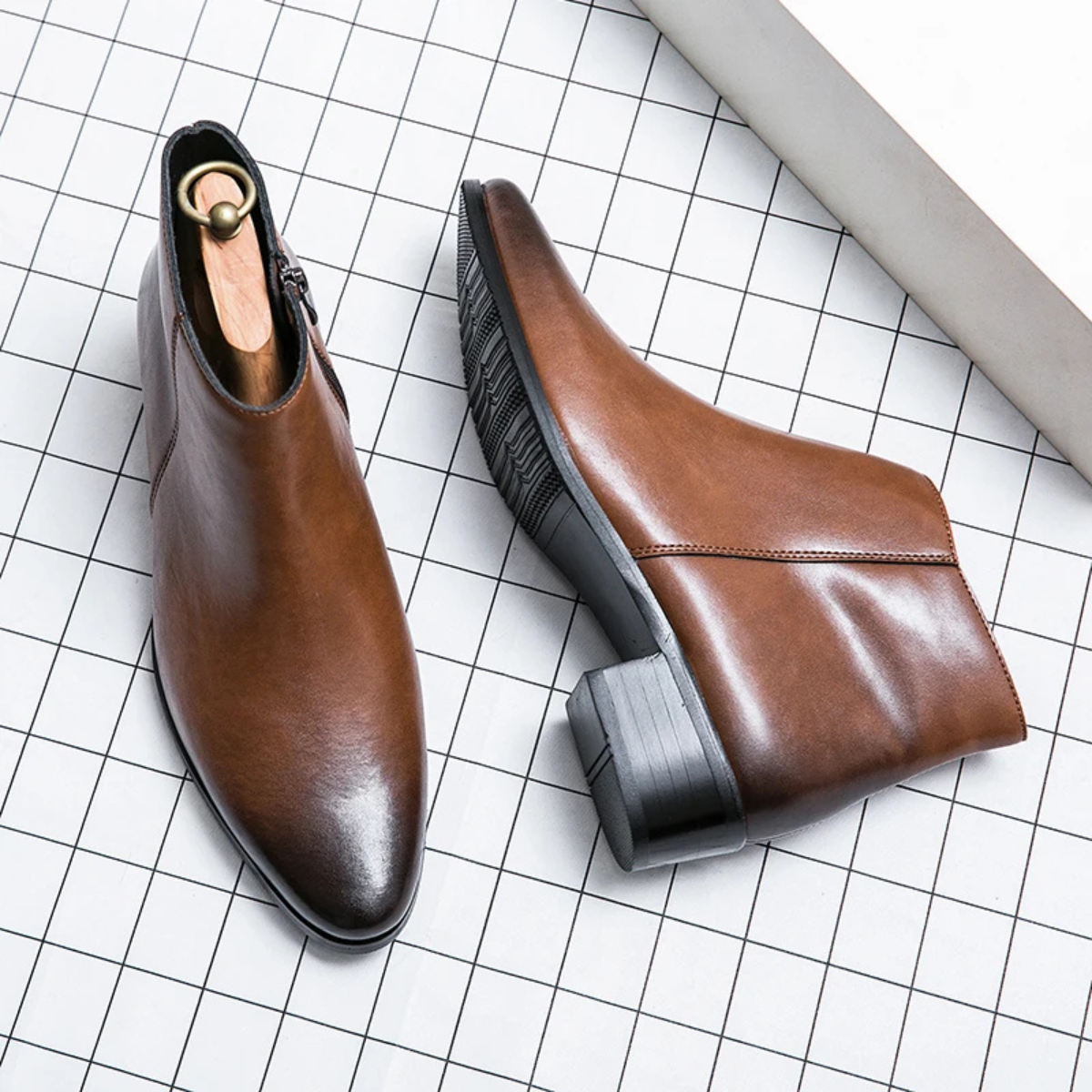 Elegant Men's Leather Ankle Dress Boots