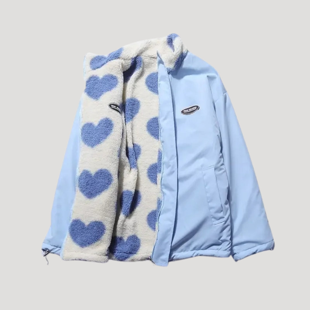 Women's Reversible Fleece Heart Print Jacket - OutfitLondon
